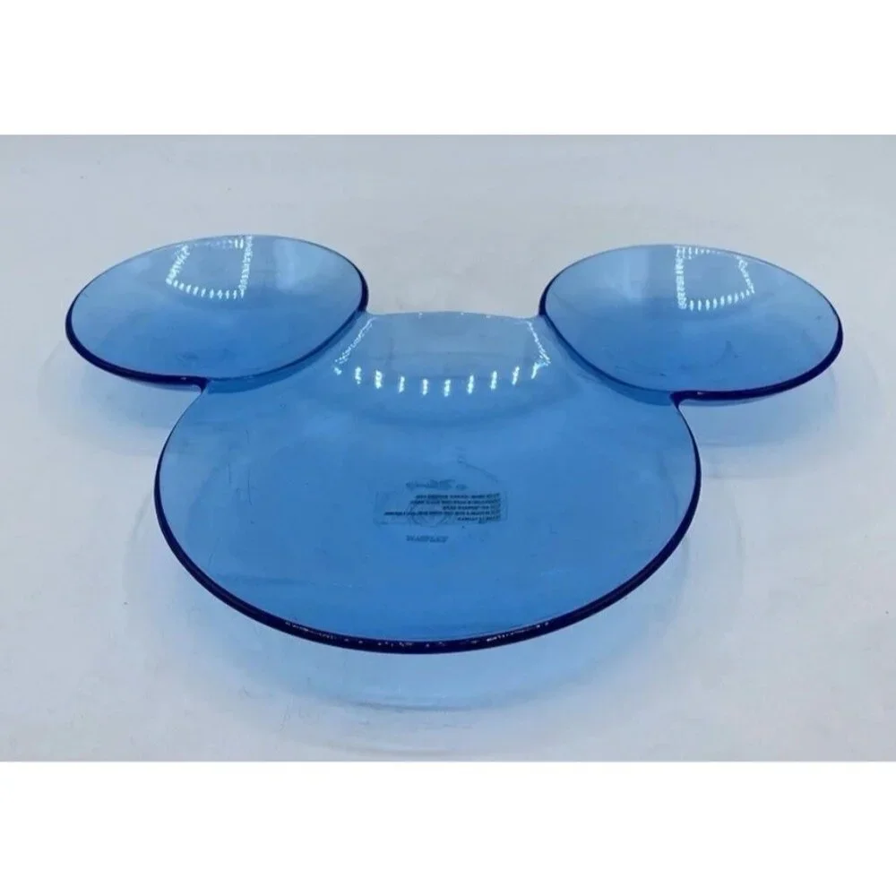 Vintage Disney Serving Plate Dish Blue Plastic Mickey Mouse Shaped Taiwan Retro